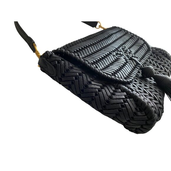 Anya Hindmarch Neeson Tassel Shoulder Bag Capra Leather Dark Marine Blue Woven - Picture 3 of 14